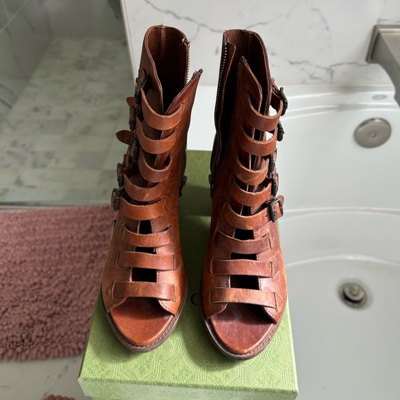 Frye Brown Strappy Women's Ankle Boots - Picture 4 of 7